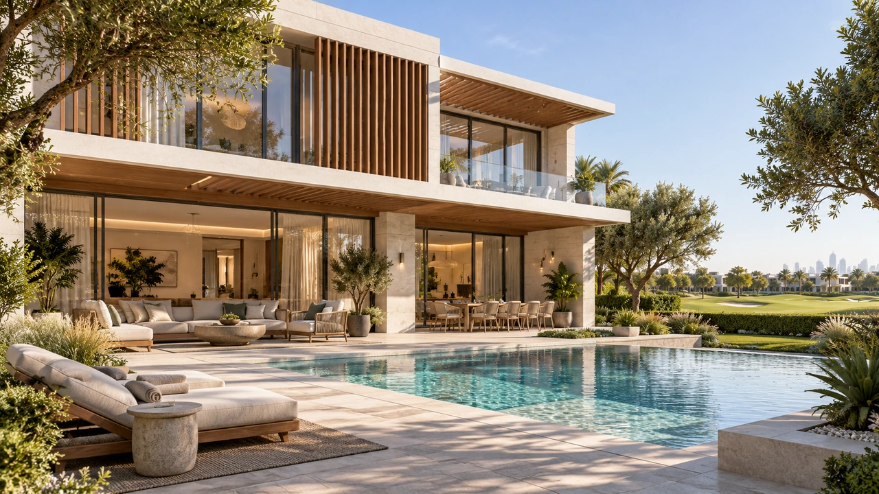 Illustrazione generata dall’IA: una villa con giardino ispirata a Dubai Hills