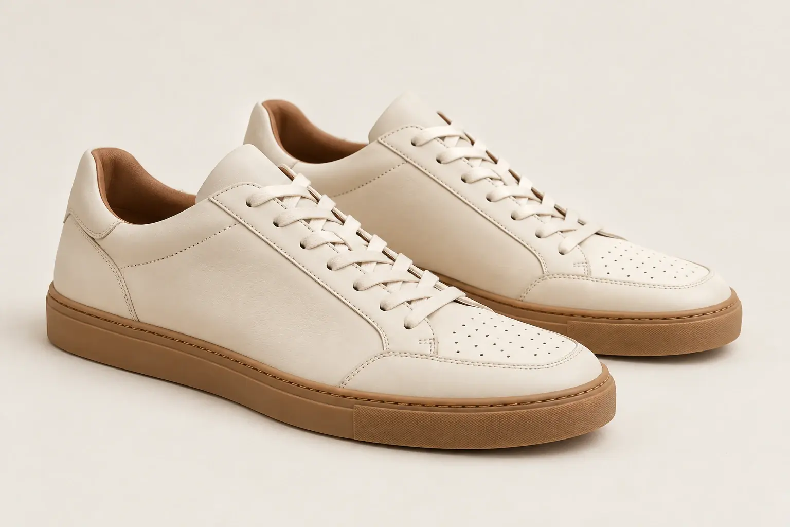 Ilustración mediante IA de unas zapatillas deportivas bajas de estilo casual, con suela plana y parte superior de cuero sencilla.
