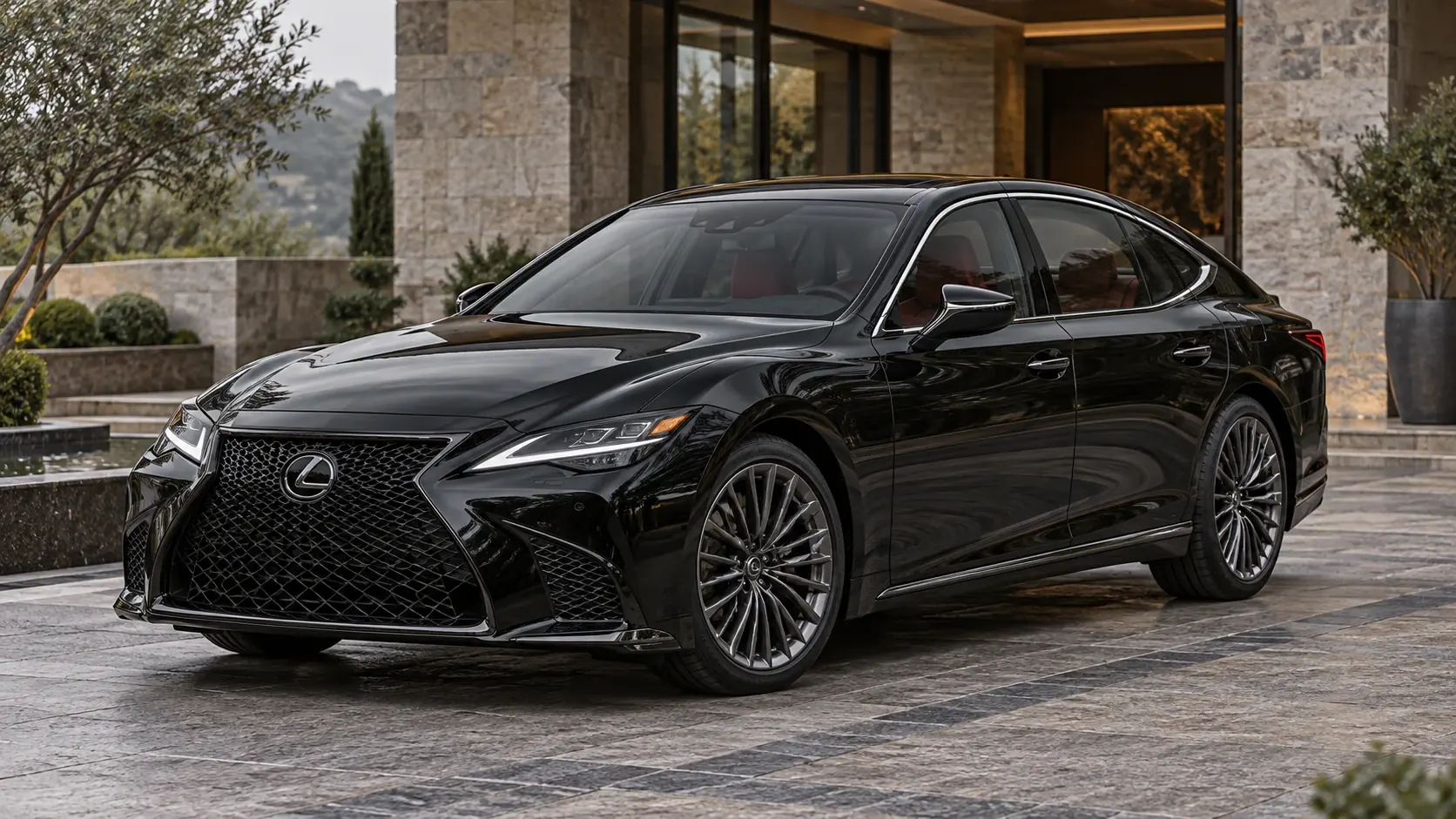 Illustration de la Lexus LS générée par IA, présentée en vue extérieure de trois quarts avant.