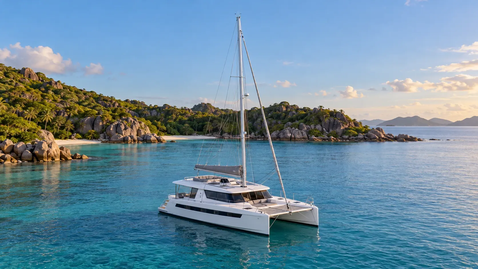 Illustration conceptuelle générée par IA du catamaran à voile Leopard 50
