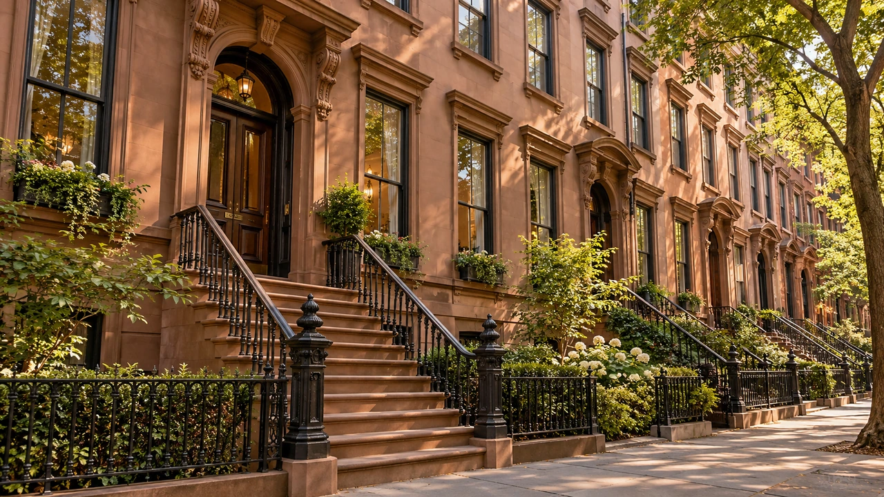 एआई से बना चित्र: Brooklyn Heights से प्रेरित ब्राउनस्टोन सड़क दृश्य