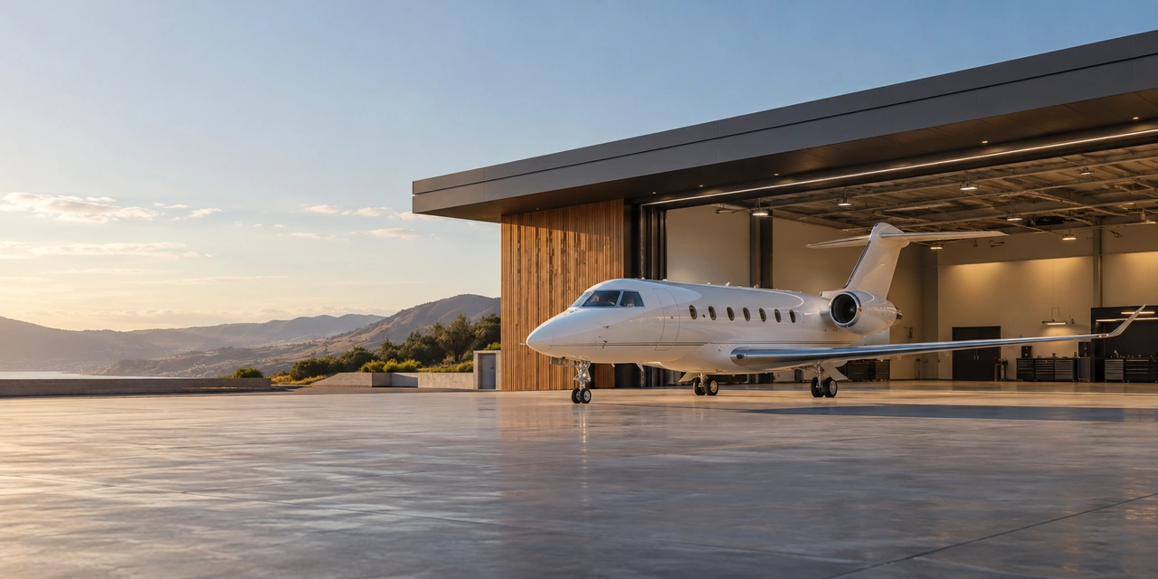 Ein fiktiver Westküsten-Executive-Luftfahrt-Hangar.