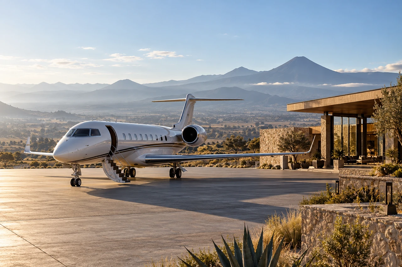 Jet ejecutivo sin marcas junto a una terminal ficticia — 13