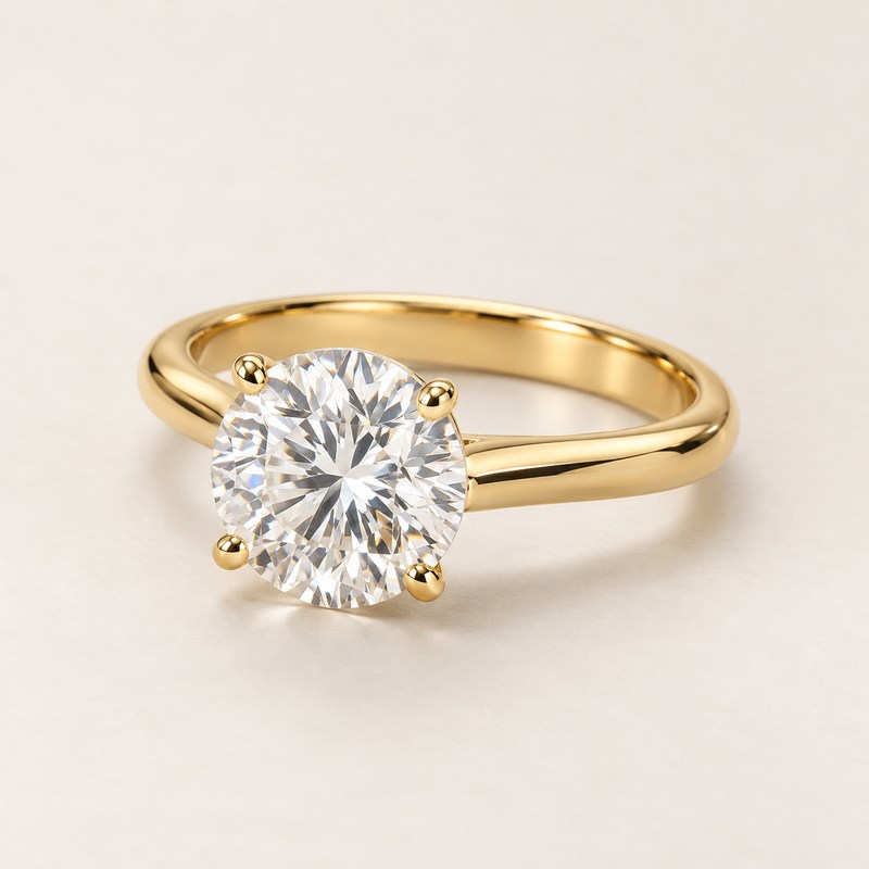 De Beers — DB Classic round brilliant diamond ring — Illustration générée par IA