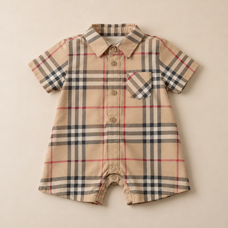 Burberry — Check Cotton Playsuit — Ilustración generada por IA
