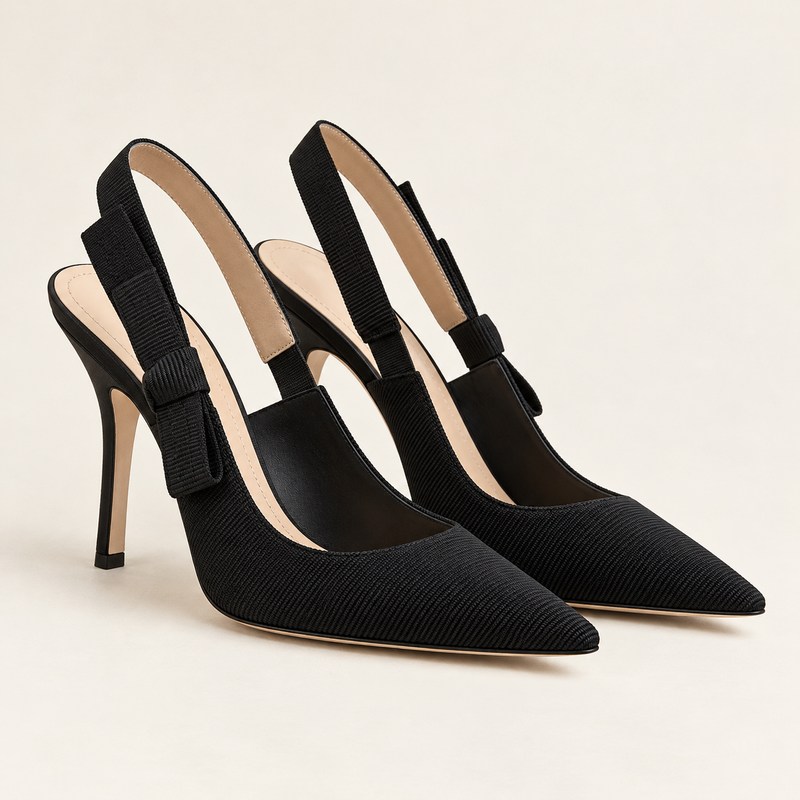 J’Adior Slingback Pump — black technical fabric — AI-generated illustration